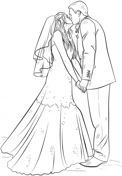 Bride and Groom coloring page image