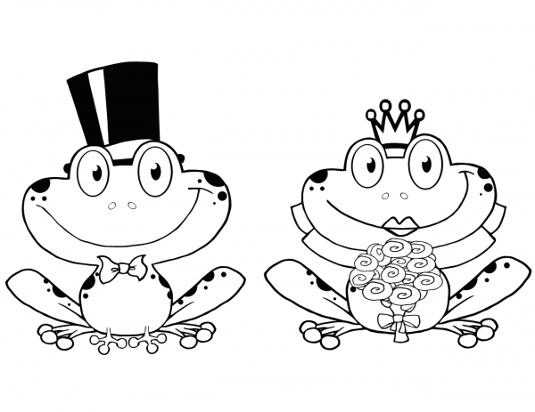 Bride and Groom Frogs Characters coloring page image