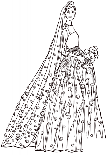 Bride with Calla Lilies Bouquet coloring page image