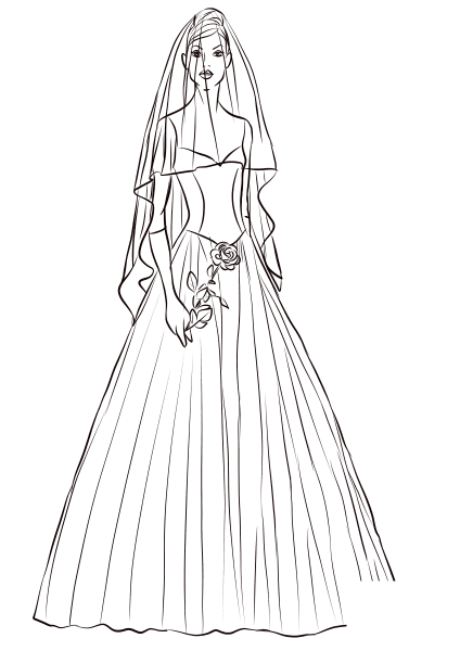 Bride with Rose coloring page image