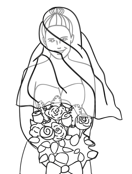 Bride with Wedding Bouquet  coloring page image