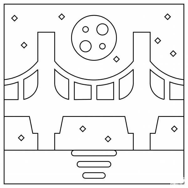 Bridge at Night coloring page image