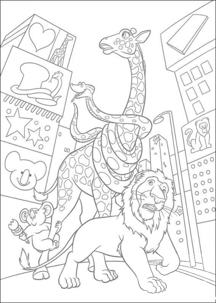 Bridget, Larry, Nigel And Samson Are Walking In The City  coloring page image