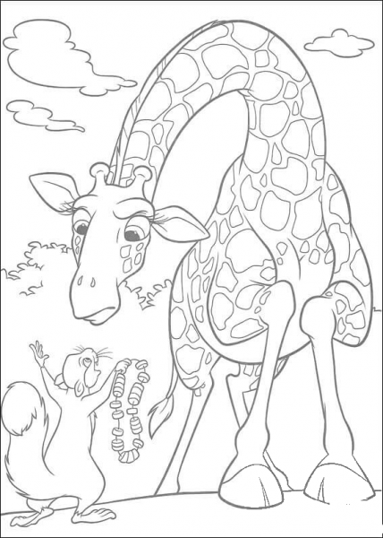 Bridget The Giraffe Is Talking To Benny  coloring page image