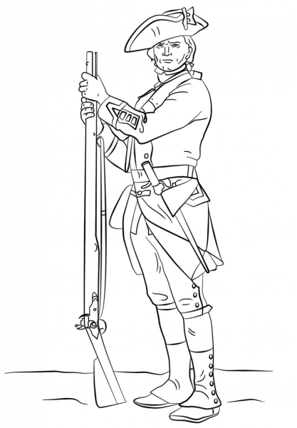British Revolutionary War Soldier coloring page image