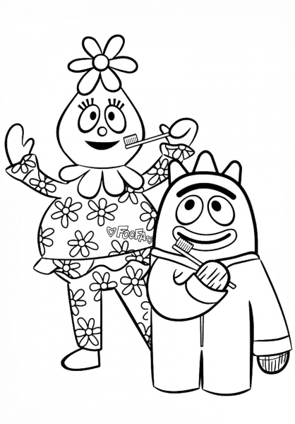 Brobee and Foofa are Brushing Teeth coloring page image