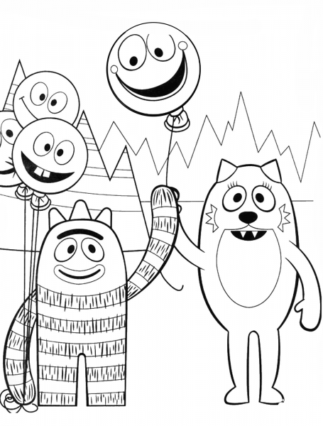 Brobee and Toodee are Playing with Balloons coloring page image