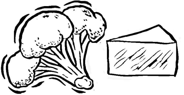 Broccoli and Piece of Cheese  coloring page image
