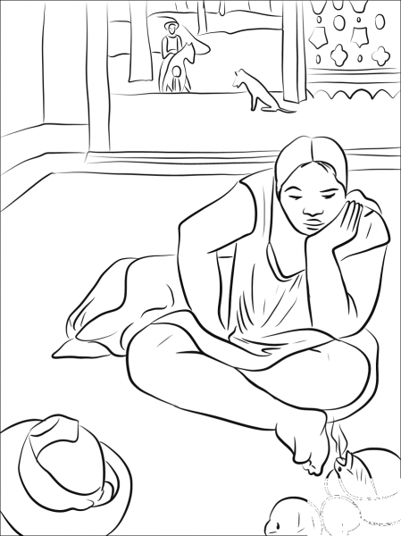 Brooding Woman by Paul Gauguin coloring page image