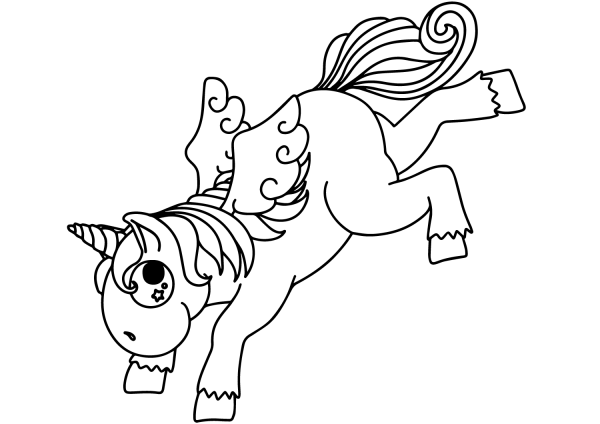 Bucking Cartoon Unicorn coloring page image