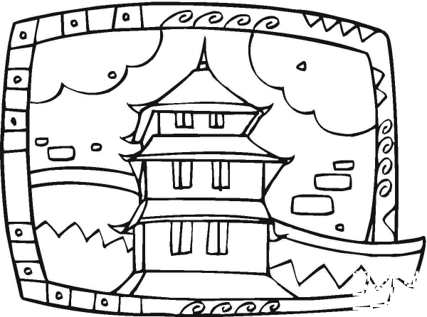 Buddhist Temple  coloring page image