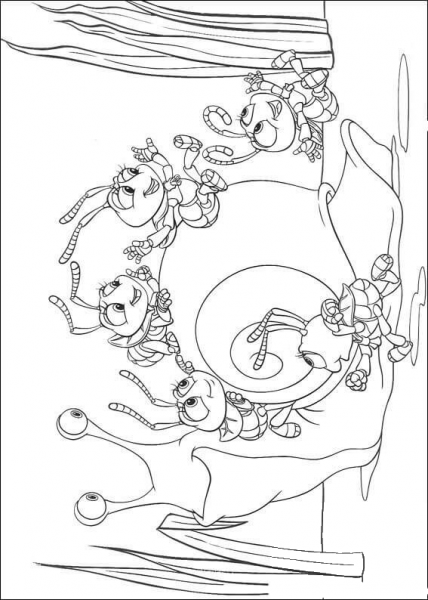 Bugs on a snail coloring page image