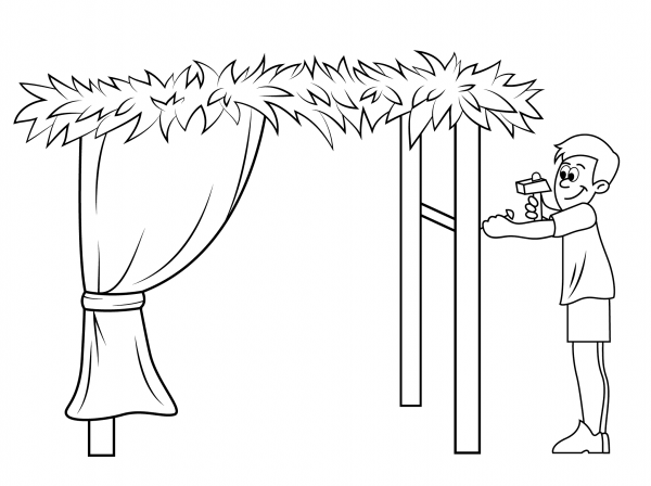 Building a Sukkah for Sukkot coloring page image