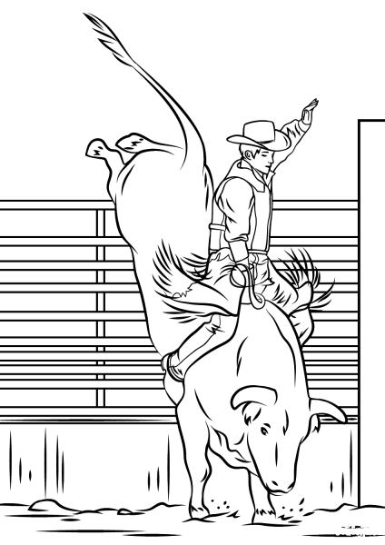 Bull Riding Rodeo coloring page image