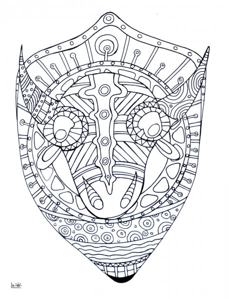 Bull with Tribal Pattern coloring page image