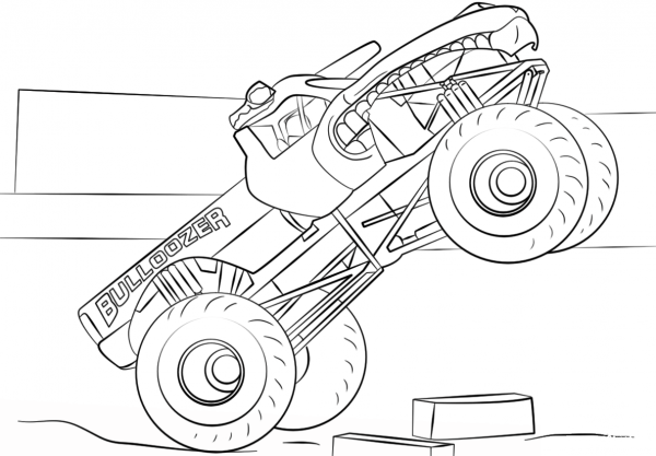 Bulldozer Monster Truck coloring page image