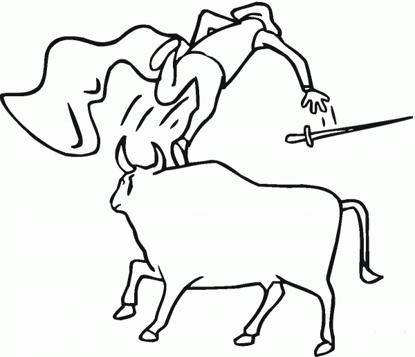 Bullfighter runs away coloring page image