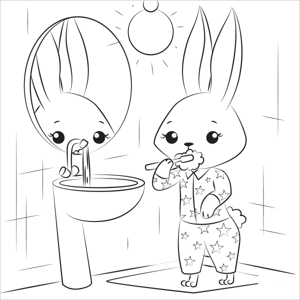Bunny Brushing Teeth coloring page image