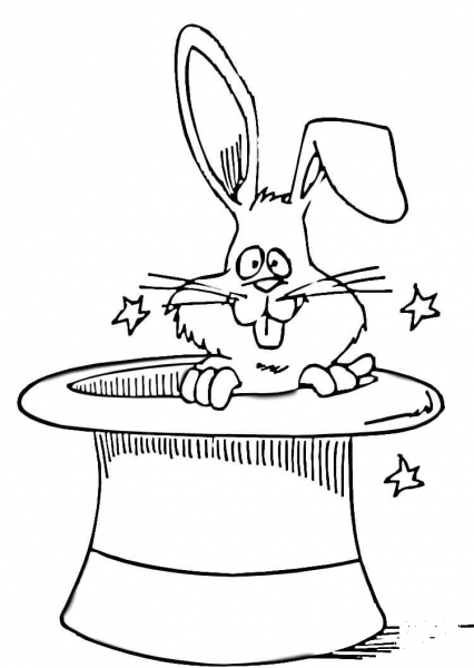Bunny in a Magic Hat  coloring page image