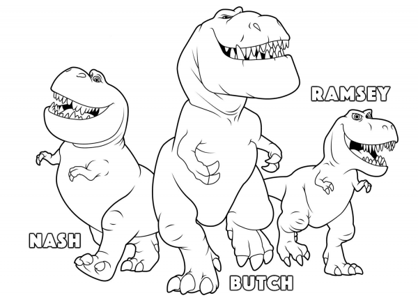 Butch, Ramsey and Nash from The Good Dinosaur coloring page image