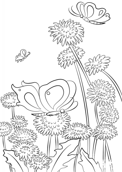 Butterflies and Flowers coloring page image