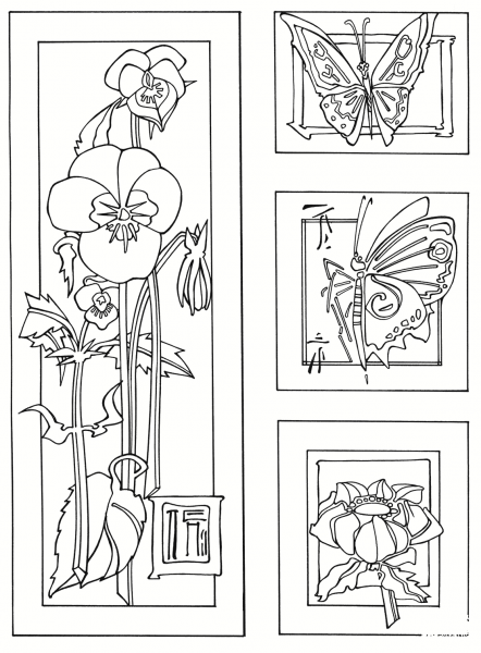 Butterflies and Flowers Print coloring page image