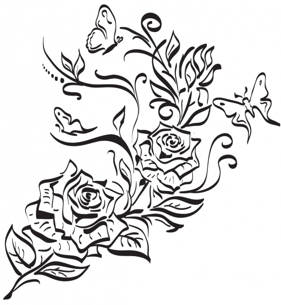 Butterflies and Roses coloring page image