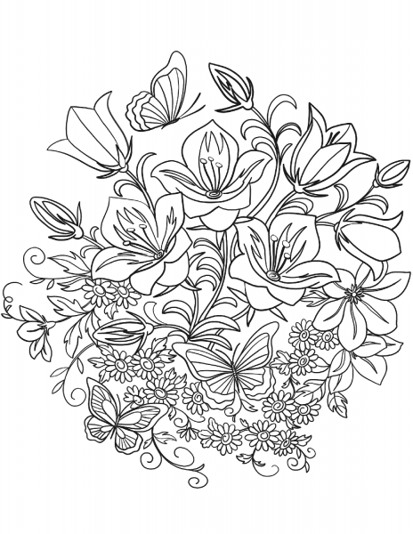 Butterfly and Flowers coloring page image