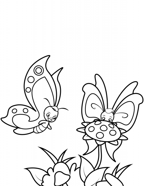 Butterfly Boys and Sunflower coloring page image