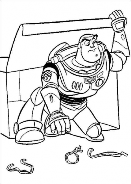 Buzz Lightyear Is Hiding Behind The Box  coloring page image