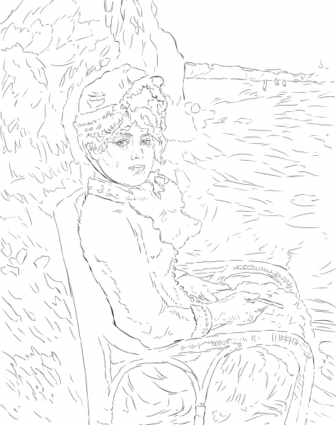 By the Seashore by Pierre Auguste Renoir coloring page image