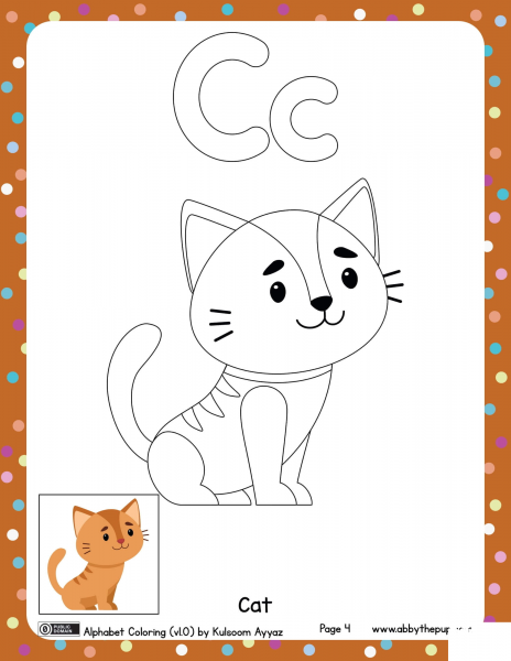 C is for Cat coloring page image