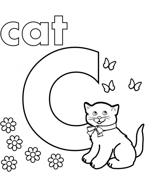 C is for Cat coloring page image