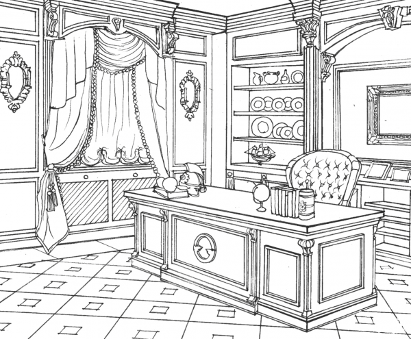 Cabinet in Classic Interior Design coloring page image