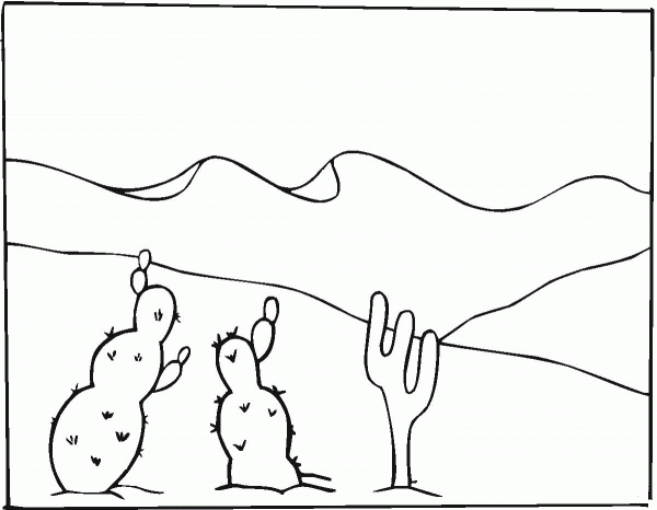 Cactus In The Desert coloring page image