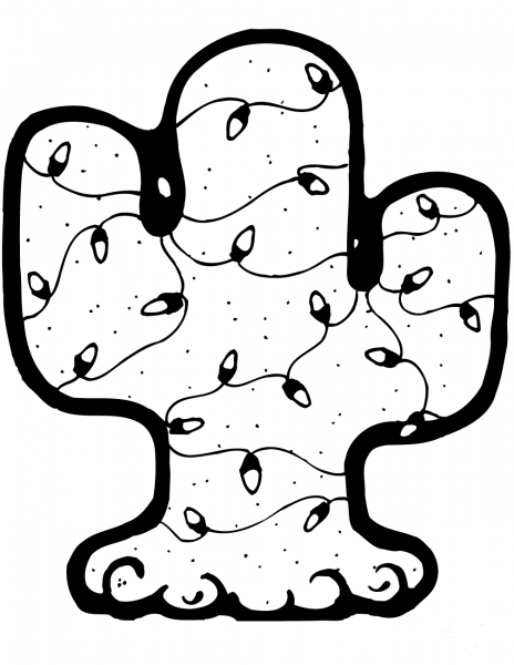Cactus Wrapped with Christmas Lights coloring page image