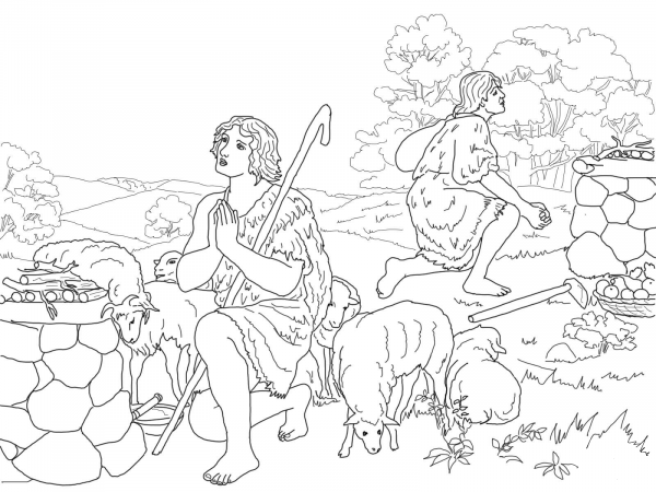 Cain and Abel Sacrifice to God coloring page image
