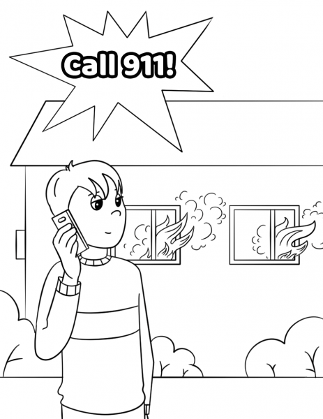 Call 911 in Case of Fire coloring page image