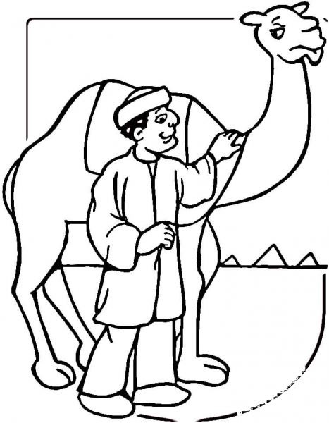 Camel And Egyptian Man  coloring page image