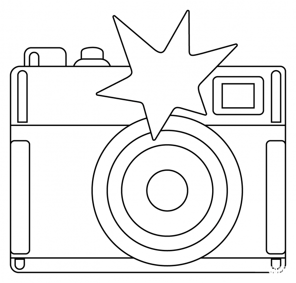 Camera with Flash Emoji coloring page image