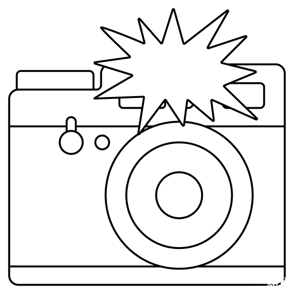 Camera with Flash Emoji coloring page image