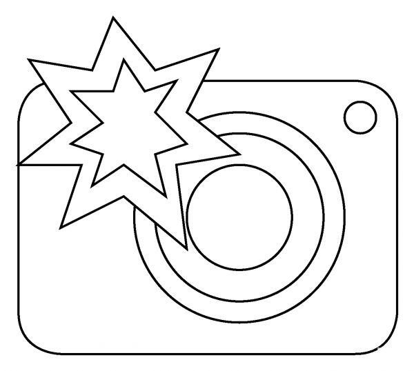 Camera with Flash Emoji coloring page image