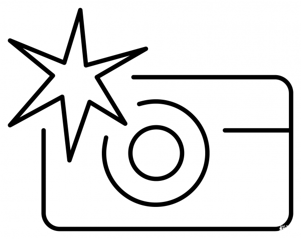 Camera with Flash Emoji coloring page image