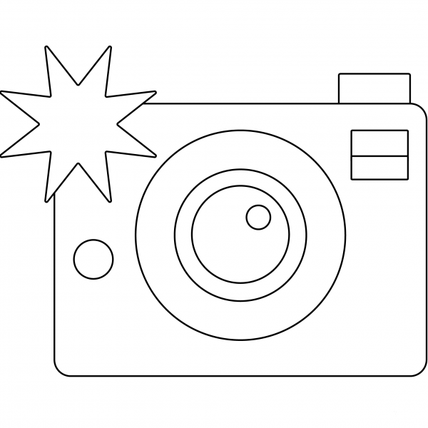 Camera with Flash Emoji coloring page image