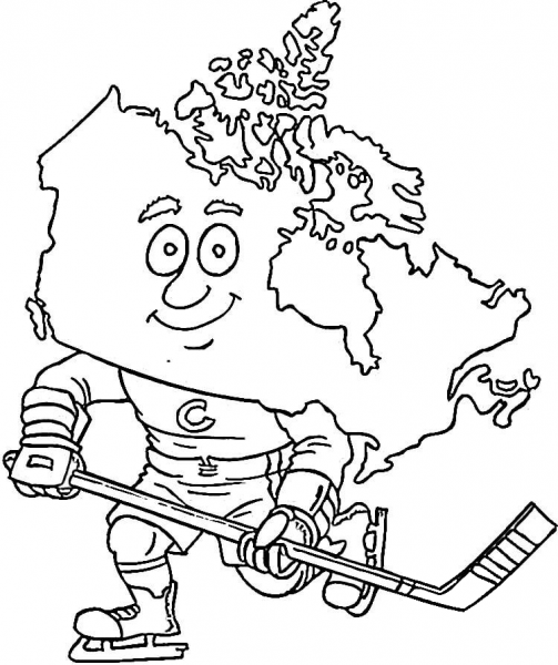 Canadian map, a hockey Player coloring page image