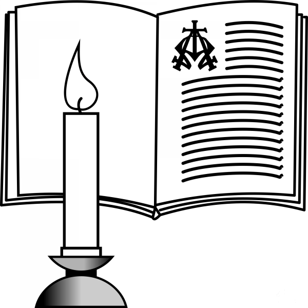 Candle and Bible coloring page image