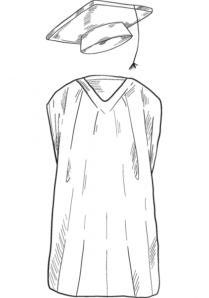 Cap and Gown coloring page image