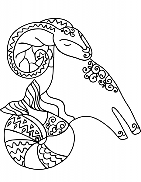 Capricorn zodiac sign coloring page image