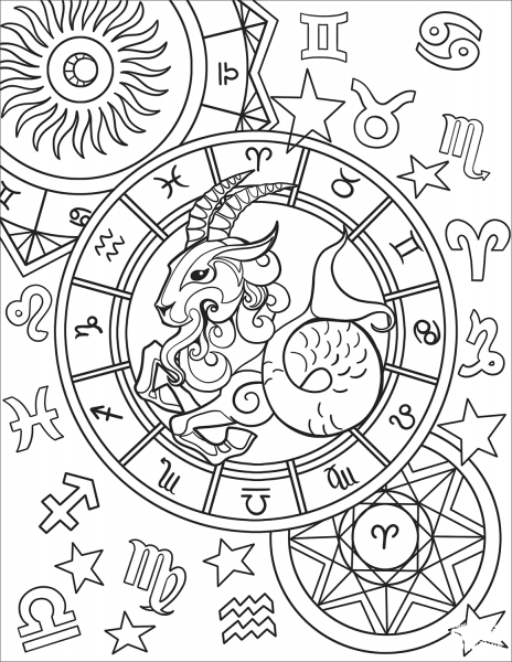 Capricorn Zodiac Sign coloring page image