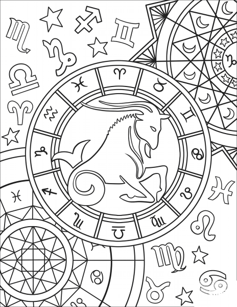 Capricorn Zodiac Sign coloring page image